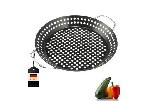 bremermann Grillplatte Grillpfanne, Grillplatte antihaftbeschichtet, 37,5 x 30,5 cm (1-St), Grillfläche ca. Ø 24 cm, perforierter Boden
