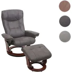 MCA Relaxsessel Hamilton - Dunkelgrau, Walnussfarben - Sessel mit gepolstertem Hocker, 360° drehbar und 5-fach höhenverstellbaren Armlehnen. Extradicke Polsterung für höchsten Komfort, belastbar bis 130 kg. Ideal für entspannte Fernsehabende!