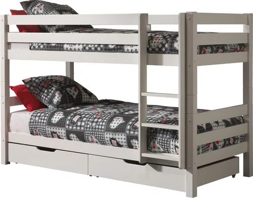 Etagenbett >PINO< in Kiefer massiv weiss lackiert - 210x140x105 (BxHxT)