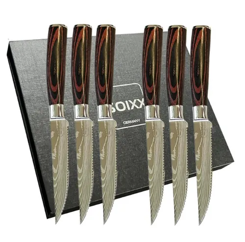 SOIXX Steakmesser Set 6-teilig – Edelstahl gezackt, Holzgriff, Geschenkbox