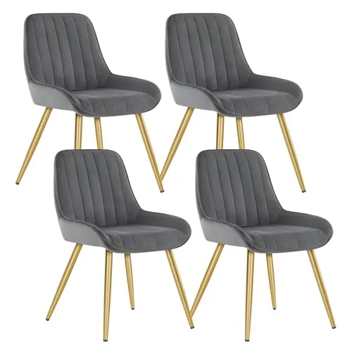 Lestarain Esszimmerstühle 4er Set, für Esszimmer Wohnzimmer Küche, Retro Küchenstühle gepolstert, Sitzfläche aus Samt, mit Metallbeine, bis 150 kg belastbar, Dunkelgrau