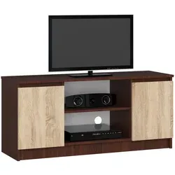 Raumhirsch Lowboard Dunkelbraun, Sonoma Eiche, 120x55x40 cm - Elegantes TV-Lowboard für Ihr Wohnzimmer. Mit zwei offenen Fächern und zwei Soft-Close-Türen für optimalen Stauraum. Ideal für Fernseher bis 65 Zoll und sorgt für eine aufgeräumte Optik.