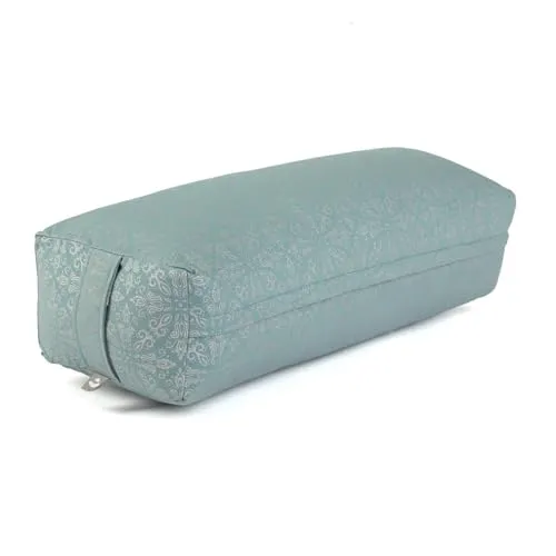 Bodhi Yoga Bolster SALAMBA | Maharaja Collection | Rechteckiges Yogakissen | Waschbarer Bezug aus Baumwolle mit Dinkelfüllung | Zubehör für Restorative und Yin Yoga | Raja/Mineral Blue, Silber