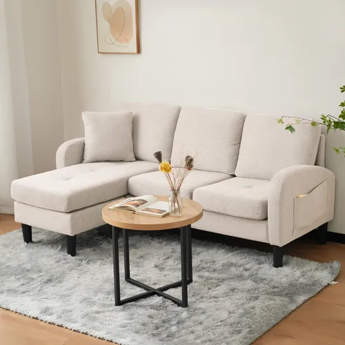 Odikalo 3-Sitzer Chaiselongue Loungesofa in Beige/Grau