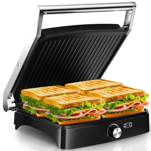YASHE Kontaktgrill Sandwichmaker mit Temperaturregler und Antihaftplatten