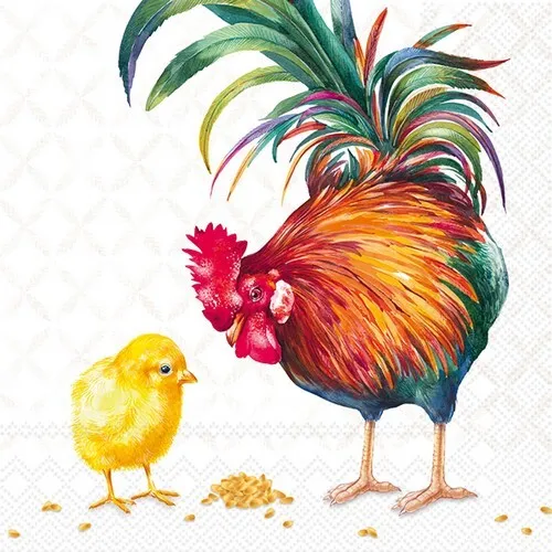 Servietten Rooster and Chick Hahn Küken Hühner Tiere Körner Futter 33x33cm 20