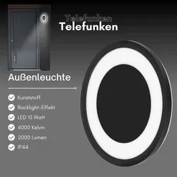 Telefunken LED Außenleuchte Wandlampe Lissabon Schwarz Ø28cm IP44 15W 2000lm neutralweiß 4000K Backlight - Schwarz