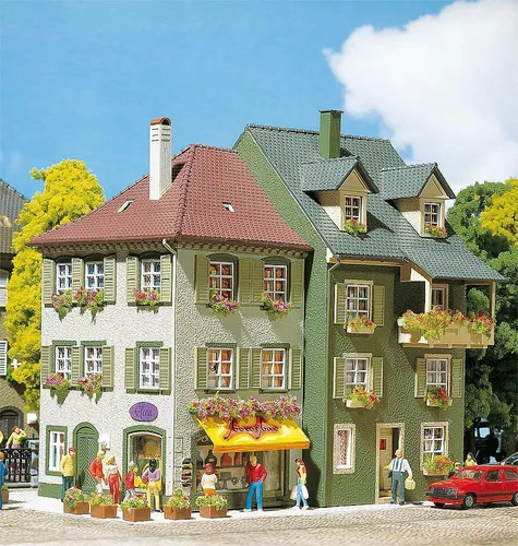 H0 2 Stadthäuser - Detailgetreue Miniaturmodelle - Gebäude, Tunnel, Brücken - Ideal für Modelleisenbahnanlagen, detailreiche Gestaltung und hochwertige Verarbeitung.