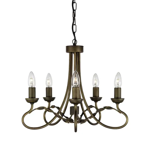 Kronleuchter Olivia mit 5 Lichtern, Schwarz/Goldpatina - Eleganter handgefertigter Kronleuchter aus der Olivia-Reihe, ideal für stilvolle Innenräume. Flexibles Umrüstsystem für Ketten- oder Halbbündige-Leuchten.
