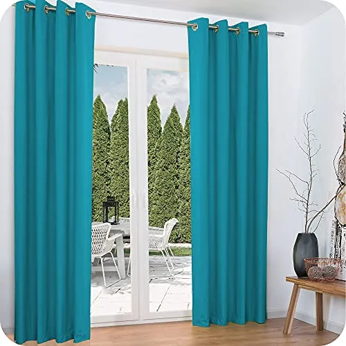 Beautissu Vorhang Amelie Luna 2er Set Ösenschal 140x245cm in türkis von Beautissu