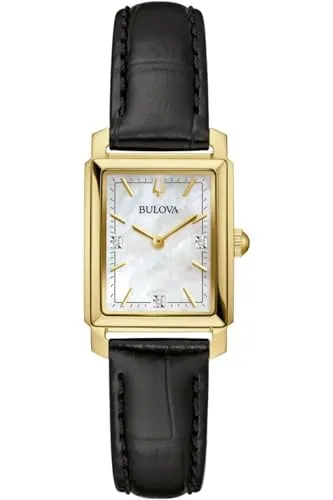Bulova Damen Analog Classic Uhr 97P166 mit Lederarmband - Elegante Armbanduhr für Damen mit hochwertigem Lederarmband und perlmuttfarbenem Ziffernblatt, ideal für jeden Anlass.