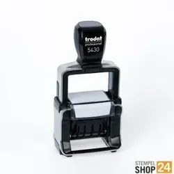 Trodat Professional 4.0 5430/L - Selbstfärbender Datumstempel - Sonstige Büroutensilien mit auswechselbaren Lagertexten für vielseitige Nutzung, ideal für Eingangsstempel und Buchungsstempel in Blau und Rot.