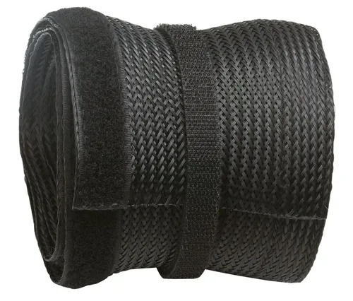 RICOO Geflechtschlauch Kabelschlauch mit Klettverschluss 2 Meter kürzbar Z9085B-2 schwarz (1-St), Kabelschlauch Kabelmanagement Kabelkanal flexibel Klettverschluss 2m