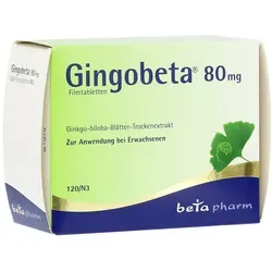 Gingobeta 80 mg Filmtabletten - 120 Stück für bessere Durchblutung - Arzneimittel zur Unterstützung der Gehirnfunktion, rezeptfrei erhältlich und ideal für die Förderung der Durchblutung.