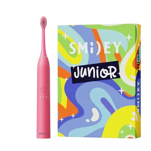 SMILEY Junior Elektrische Zahnbürste | Ultraschall Zahnbürsten Schallzahnbürsten | Kinderzahnbürste Elektrisch Babyzahnbürste & Zubehör: Ersatzbürste Kabel USB-C Aufkleber