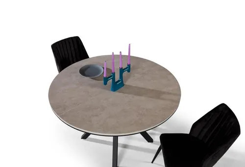 Runder Ausziehbarer Esstisch aus Holz in Grau - Moderner Esstisch aus MDF/Spanplatte, ausziehbar von 130 cm auf 226 cm, ideal für bis zu 10 Personen. Perfekt für Esszimmer und Küchen, mit zeitgemäßem Design und stabiler Bauweise.