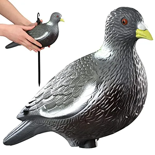 KADAX Taubenfigur mit Pflock, Abschreckvogel aus Kunststoff, Lockvogel Taubenmodell, Locktaube, Vogeldekoration für Garten, Balkon, Terrasse, Vogelscheuche (32cm)