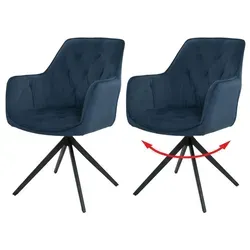2er-Set Esszimmerstuhl MCW-L80, drehbarer Polsterstuhl mit Armlehne in Blau