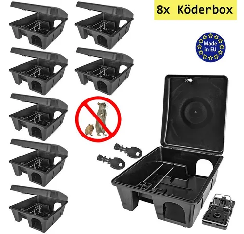 Petigi Lebendfalle 8x Köderbox für effektive Schädlingsbekämpfung - Lebendfallen für Ratten und Mäuse - Robuste Kunststoffbox mit sicherem Schlüsselverschluss und einfacher Handhabung für Innen- und Außenbereiche.
