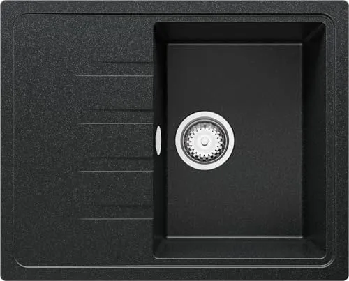 PRIMAGRAN Spülbecken Anthrazit 62x50cm, Granitspüle 1 Becken + Ablauf-Set, Küchenspüle ab 40er Unterschrank - Mailand S051