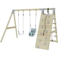 PolarPlay Klettergerüst Kuckuck in Eisblau - Ideales Klettergerüst für Geschwister, mit Schaukelsitzen, Kletterwand und -netzen. Fördert die Fantasie und Bewegung der Kinder und bietet stundenlangen Spielspaß.