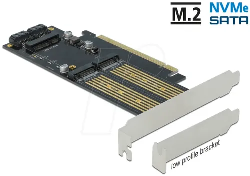 DELOCK 90486 - PCIe x16 mit 2 x M.2 und 1 x mSATA - Raid-Controller zur Erweiterung des PCs mit 2 M.2 Slots und 1 mSATA Slot, unterstützt NVMe und Hot Swap für flexible Speicherlösungen.