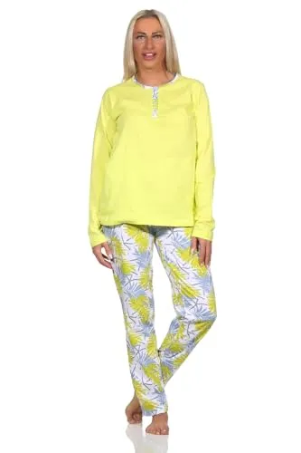 Normann Wunderbarer Damen Pyjama Schlafanzug mit Hose in floralem Print - auch in Übergrössen, Farbe:grün, Größe:44-46