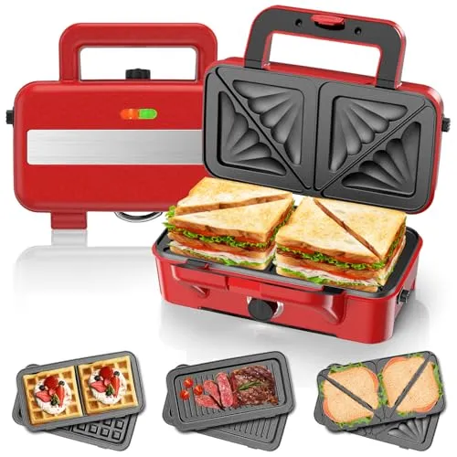 Sandwichmaker 3 in 1 mit 1200W und Temperaturregelung