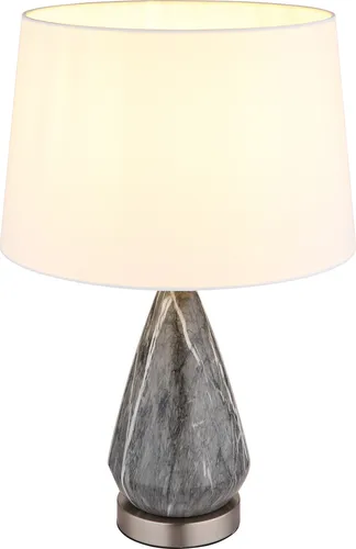 Elegante Tischleuchte in Marmoroptik mit Textilschirm - Stilvolle Tischleuchte aus Metall mit weißem Textilschirm und Marmoroptik, ideal für Wohn- und Esszimmer. Flexibel mit E27-Fassung, für Leuchtmittel bis 40 Watt.