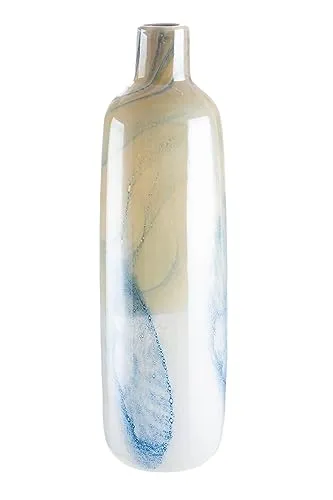 GILDE GLAS art Deko Vase - Maritime Blumenvase in Blau Beige - Vasen für stilvolle Dekoration, 46 cm hoch mit harmonischem Farbverlauf – ideal als Geschenk für besondere Anlässe.