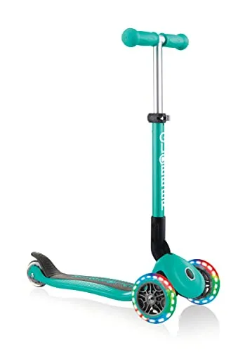 GLOBBER JUNIOR Foldable Lights – Tretroller mit LED-Rollen - Roller / Kickboards – 3-rädriger Scooter mit patentiertem Klappmechanismus und bunt leuchtenden Vorderrädern, ideal für Kinder ab 2 Jahren!