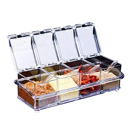 Stück Würze Box, Transparente Salz Gewürz Jar Flaschen Set,Aufbewahrungsbehälter für Salz Pfeffer Paprika Curry Aufbewahrungsbehälter 4