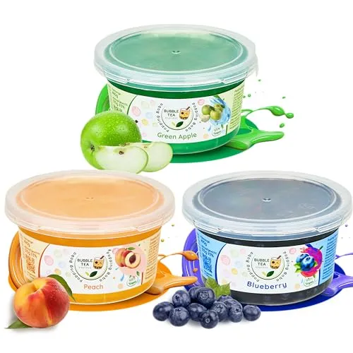 Bubble Tea Express - Bubble Tea Set 3x 490g | Apfel, Pfirsich & Blaubeere Boba Perlen | Bubble Tea Perlen mit fruchtigem Geschmack | Bubbles für Bubble Tea Vegan, Glutenfrei, Laktosefrei