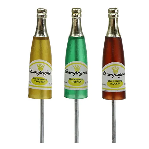 Produktbild Stecker Sektflaschen Silvesterdeko Braun Grün Gelb 7,5cm L28,5cm 10er Set, 10