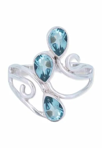 mantraroma Silber Ring Damen 925 blau Topas Edelstein blau ausgefallen verspielt