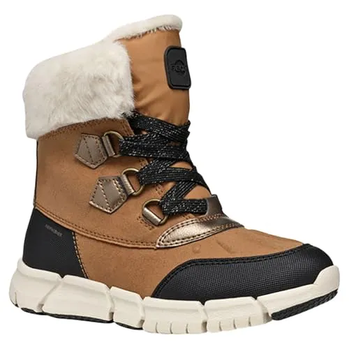 Geox J FLEXYPER Girl B AB Snow Boot, Whisky/Black, 32 EU - Wanderschuhe mit optimaler thermischer Isolierung für besten Kälteschutz, maximale Wasserundurchlässigkeit und Atmungsaktivität selbst bei starkem Regen.