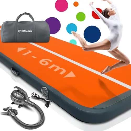 VENDOMNIA Airtrack Matte, 10/20cm hohe aufblasbare Gymnastikmatte in Länge 1/2/3/4/5/6/7/8 m, mit elektrischer Pumpe & Tasche, Tumbling Matte, Turnmatte, Trainingsmatte, Fitnessmatte, Sportmatte,Yoga