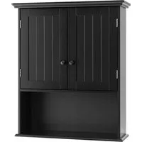 COSTWAY Hängeschrank Schwarz – Vielseitiger Wandschrank mit Doppeltür - Dieser elegante Hängeschrank bietet viel Stauraum für Bad, Küche oder Balkon. Mit verstellbarem Regalboden und platzsparender Wandmontage für optimale Raumnutzung. Einfache Montage und pflegeleichte Oberfläche.