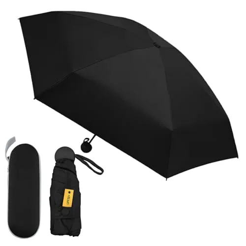 Wisebom Mini-regenschirm, Taschenschirme mit 6 Rippen Kleiner UV-regenschirm, Winddichter Regenschirm mit Kapselhülle, Faltbarer Reise Taschenschirme, Tragbarer SonnenschutzRegenschirm (Schwarz)