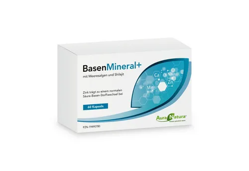 Aura Natura BasenMineral+ Kapseln mit Zink & Calcium - Veganer Mineralstoffkomplex aus AquaminTM Meeresalgen und Shilajit-Extrakt. Unterstützt die Mineralstoffversorgung und ist frei von Allergenen. Ideal zur Ergänzung einer ausgewogenen Ernährung.