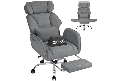 HOFFREE Ergonomischer Bürostuhl mit Fußstütze, Klappbare Armlehnen, Pink