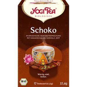 YogiTea Schoko Tee, BIO Gewürzteemischung - Bio Gewürzteemischung mit Kakaoschalen, Süßholz und Zimt, ideal für Schokoladenliebhaber. 17 aromaschutzverpackte Teebeutel für ein intensives Geschmackserlebnis.