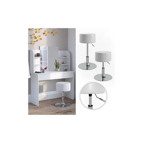 Vicco Sitzhocker Design in Weiß, 360° drehbar - Eleganter Sitzhocker für Schminktische, mit stufenloser Höhenverstellung und drehbarer Sitzfläche für maximalen Komfort.