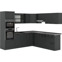 Vicco Winkelküche R-Line, Anthrazit - Eckküche in modernem Landhausstil, 237 x 247 cm, mit 7 Unterschränken und 8 Hängeschränken für viel Stauraum – ideal für kleine Küchen.