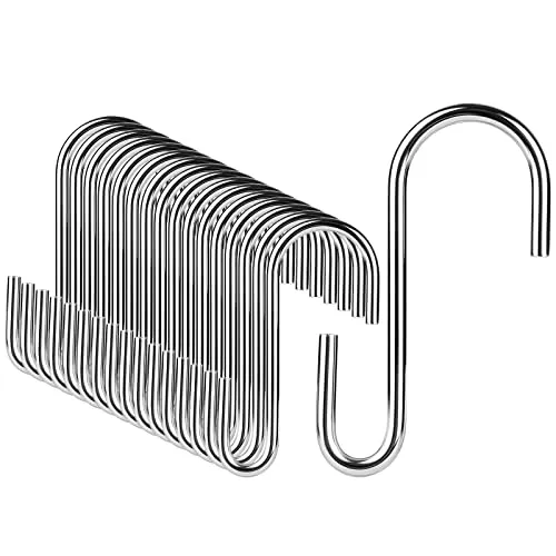 DONQL 20 Stück S Haken Silber, Edelstahl Zum Einhängen, Klein Schwerlasthaken Doppelhaken Aufhängehaken für Garderobe, Küche, Kleiderstange