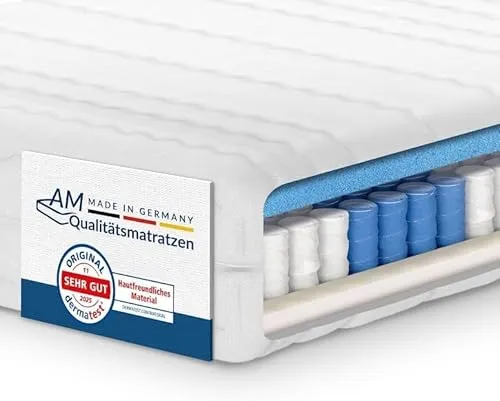 AM Qualitätsmatratzen Orthopädische 7-Zonen Taschenfederkernmatratze 90x200 cm - H3 Matratze, ergonomische Unterstützung und Made in Germany für erholsame Nächte