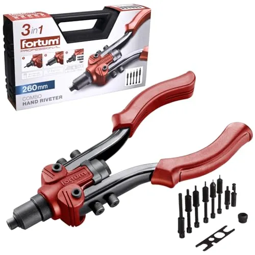 Fortum Hand-Nietzange für Blindnieten & Gewindenieten - Nietzangen für M3-M10 Nietmuttern & 2,4-6,4mm Pop-Nieten, ideal für enge Räume und vielseitig einsetzbar auf Aluminium, Messing, Stahl und Edelstahl.