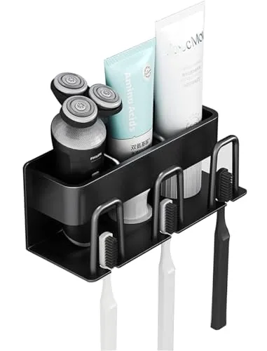 Zahnbürstenhalter Elektrische Zahnbürste - Wand Elektrischer Zahnburstenhalterung Edelstahl Zahnbürsten Halter ohne Bohren für Zahnbürstenköpfe, Ladestation und Zahnpasta (3 Slots)