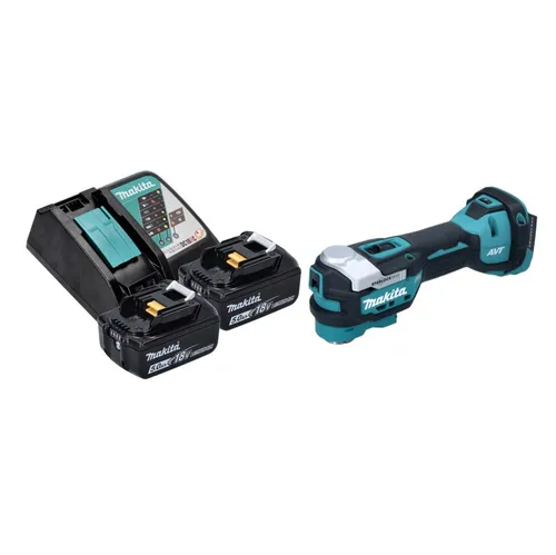 Makita DTM 52 RT Multifunktionswerkzeug 18 V Starlock Max - Multifunktionswerkzeug mit 2x 5 Ah Akkus, bürstenlosem Motor für hohe Effizienz und Flexibilität bei Renovierungs- und Bastelprojekten.