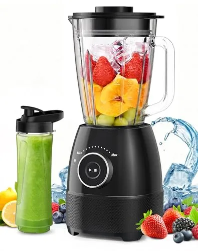 Mixer, Smoothie Maker, Standmixer, 1500 Watt Hochgeschwindigkeits Mixer Smoothie Maker mit 1,5L Glasbehälter, 600ml Flaschen BPA frei Tritan, einstellbare Geschwindigkeit für Smoothies, Mixen
